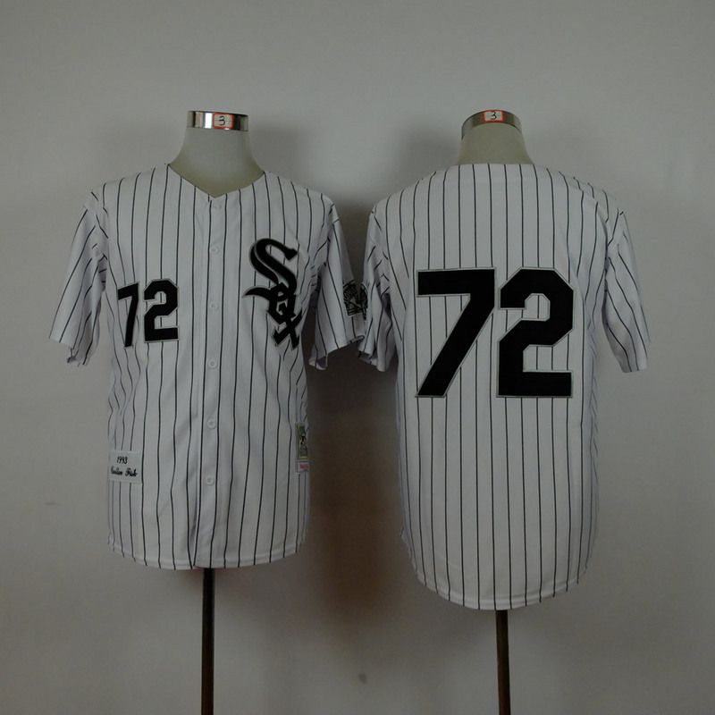 Men Chicago White Sox #72 Fisk White Throwback 1993 MLB Jerseys